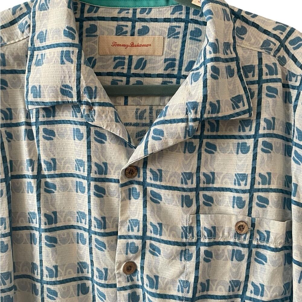 ✨ TOMMY BAHAMA 100% Silk Camp Shirt Men’s XLX Tall Blue White EUC 🥥 - Picture 5 of 9
